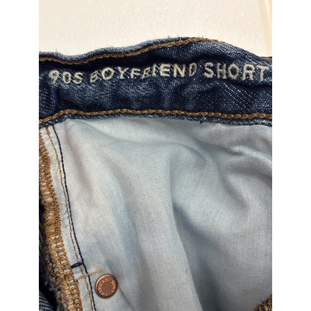 American Eagle Womens Distressed Denim Shorts Dark Wash High Rise Size 8 Cotton - Picture 9 of 10